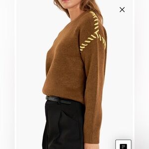 Anthropologie English Factory Crew Neck Whipstitch Sweater Sz M Camel Yellow